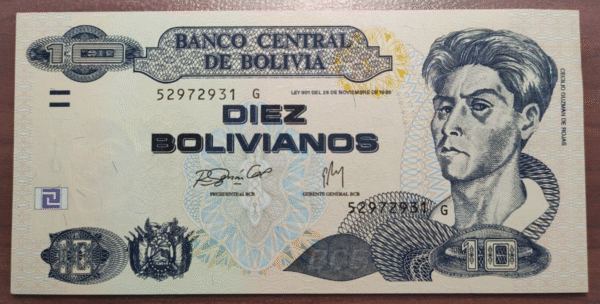 BOLIVIA 10 BOLIVIANOS 28/11/1986 (2005-2009) SERIE G P 228