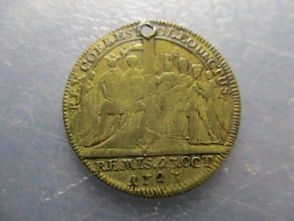 FRANCIA LUIS XV LOUIS XV JETON PROCLAMACION EN REIMS 13 OCTUBRE 1723 - AGUJERO