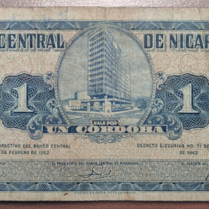 NICARAGUA 1 CORDOBA 1962 P 107 BC/BC+