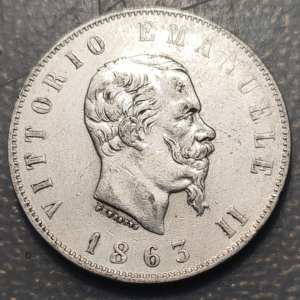 ITALIA REINO VITTORIO EMANUELE II 2 LIRAS 2 LIRE 1863 N NAPOLI ESCUDO MBC-