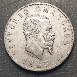 ITALIA REINO VITTORIO EMANUELE II 2 LIRAS 2 LIRE 1863N NAPOLI NAPOLES ESCUDO MBC