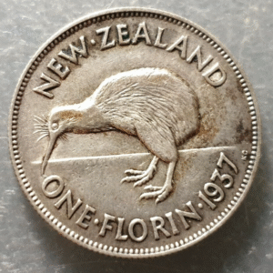 NEW ZEALAND NUEVA ZELANDA GEORGE VI 1 FLORIN 1937 KIWI MBC