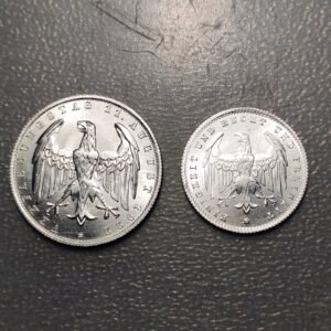 GERMANY LOT OF 2 COINS WEIMAR 200 MARK 1923 G 3 MARK 1922 A ALUMINIUM UNC
