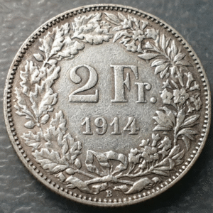 SUIZA SWITZERLAND 2 FRANCOS 2 FRANCS 1914 B MBC