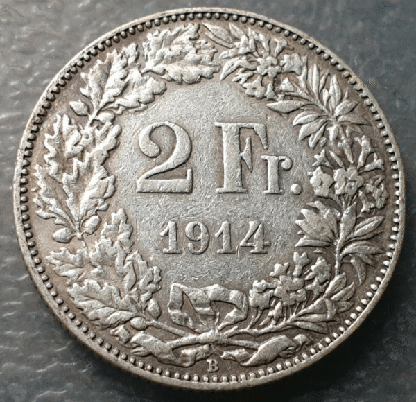 SUIZA SWITZERLAND 2 FRANCOS 2 FRANCS 1914 B MBC
