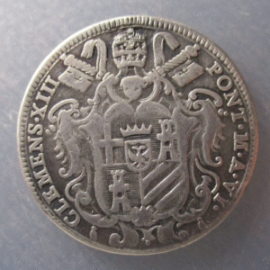 ESTADOS PAPALES VATICANO PONTIFICIO CLEMENTE XIII TESTONE 1763 AGUJERO TAPADO