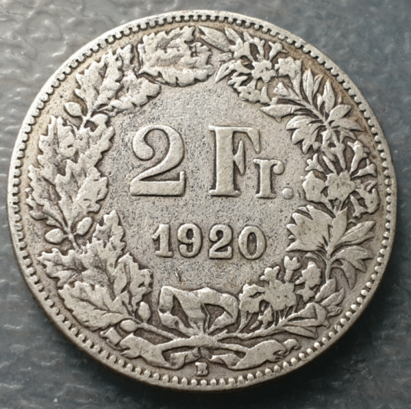 SUIZA SWITZERLAND 2 FRANCOS 2 FRANCS 1920 B BC+