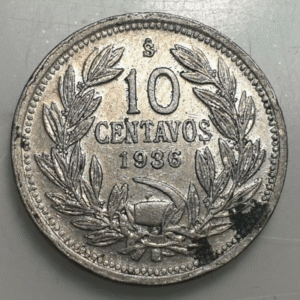 CHILE 10 CENTAVOS 1936 NICKEL MBC/MBC+