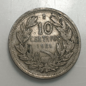 CHILE 10 CENTAVOS 1921 NICKEL BC+