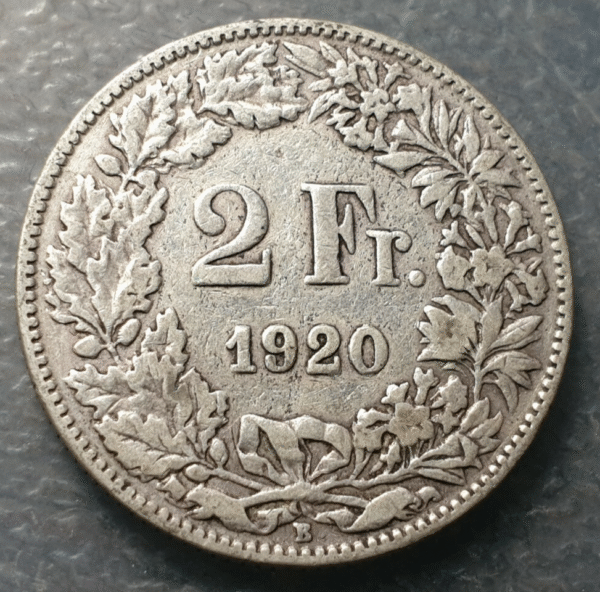 SUIZA SWITZERLAND 2 FRANCOS 2 FRANCS 1920 B BC+