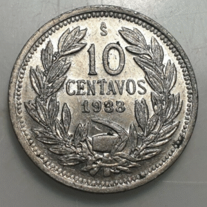 CHILE 10 CENTAVOS 1938 NICKEL MBC+/EBC-