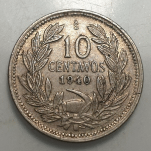 CHILE 10 CENTAVOS 1940 NICKEL MBC/MBC+