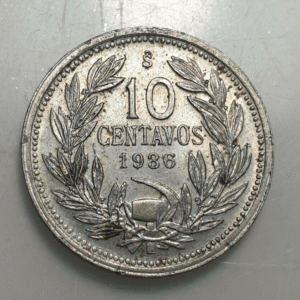 CHILE 10 CENTAVOS 1936 NICKEL MBC+/EBC-