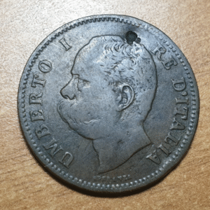 ITALIA REINO UMBERTO I 5 CENTESIMI 1895 R GOLPE BC+/MBC- ESCASA