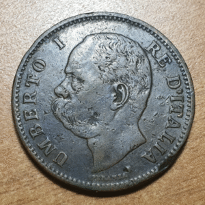 ITALIA REINO UMBERTO I 5 CENTESIMI 1895 R GOLPE BC+/MBC- ESCASA
