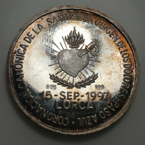MEDALLA RELIGIOSA SANTISIMA VIRGEN DE LOS DOLORES LORCA MEDALLA 1997 PLATA 32 mm