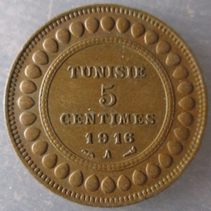 TUNEZ TUNISIA 5 CENTIMES 1916 A MBC+/EBC