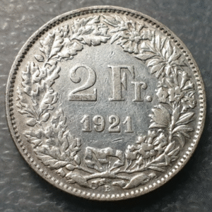SUIZA SWITZERLAND 2 FRANCOS 2 FRANCS 1921 B MBC