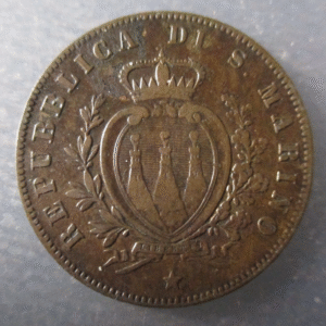 SAN MARINO 5 CENTESIMI 1869 M