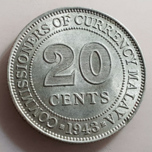 MALASIA MALAYSIA GEORGE VI 20 CENTS 1943 EBC+