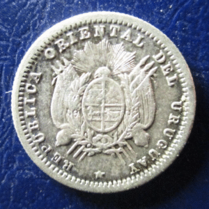 URUGUAY 10 CENTESIMOS 1877 MBC+/EBC  PATINA BONITA