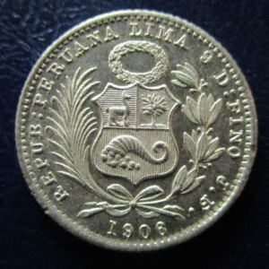 PERU 1/10 - DECIMO DE SOL 1906 - MUY BONITO