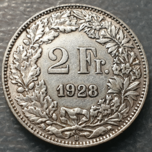 SUIZA SWITZERLAND 2 FRANCOS 2 FRANCS 1928 B MBC/MBC+