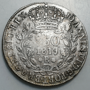 BRASIL JOAO VI 960 REIS 1819 R ACUÑADO SOBRE 8 REALES ALGO VISIBLE MBC-/MBC