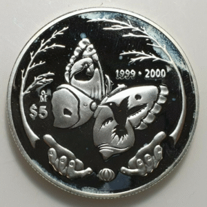 MEXICO 5 PESOS 1999 2000 BUTTEFLY 1 OZ SILVER