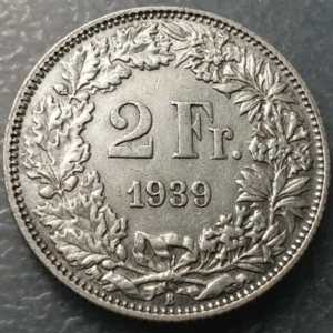 SUIZA SWITZERLAND 2 FRANCOS 2 FRANCS 1939 B MBC/MBC+