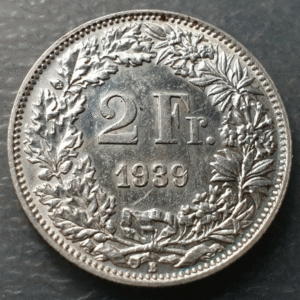 SUIZA SWITZERLAND 2 FRANCOS 2 FRANCS 1939 B EBC+