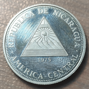 NICARAGUA 50 CORDOBAS 1975 KM 33 PROOF MEDAL ROTATION SCARCE ESCASA