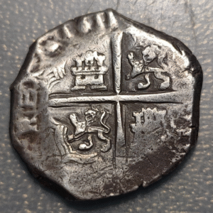 SPAIN SEVILLE PHILIP III 8 REALES 1611 B SILVER COB MACUQUINA 26.91g 34mm