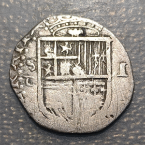 SPAIN SEVILLE PHILIP II 1 REAL N.D. (BEFORE 1588) SILVER COB MACUQUINA 3.18g