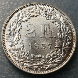 SUIZA SWITZERLAND 2 FRANCOS 2 FRANCS 1957 B SC UNC