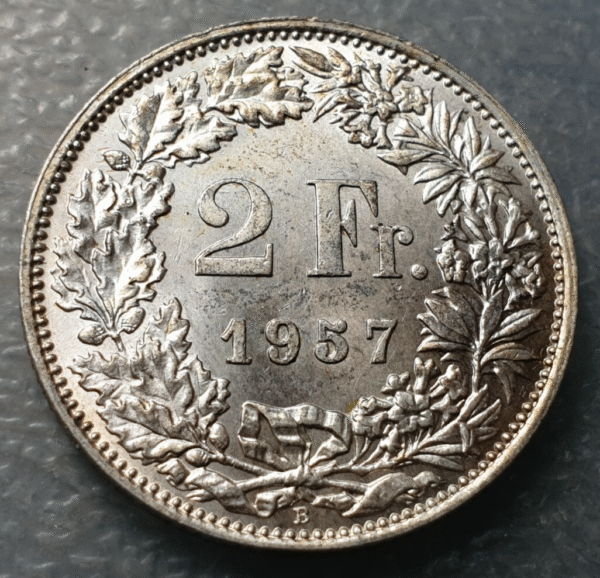 SUIZA SWITZERLAND 2 FRANCOS 2 FRANCS 1957 B SC UNC