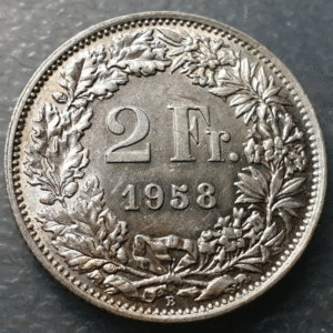 SUIZA SWITZERLAND 2 FRANCOS 2 FRANCS 1958 B SC-