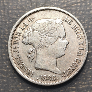 ESPAÑA ISABEL II MADRID 40 CENTIMOS DE ESCUDO 1866 MBC