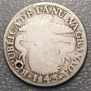 COLOMBIA NUEVA GRANADA BOGOTA 2 REALES 1843 KM 97.1 AGUJERO HOLED