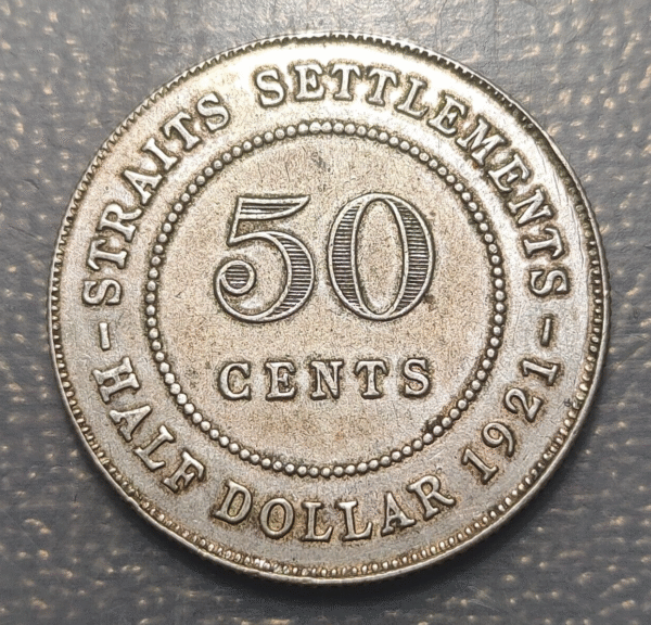 COLONIAS DEL ESTRECHO STRAITS SETTLEMENTS GEORGE V 50 CENTS 1921 MBC - Imagen 2