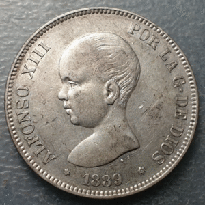 ESPAÑA ALFONSO XIII 5 PESETAS 1889 MBC+/EBC