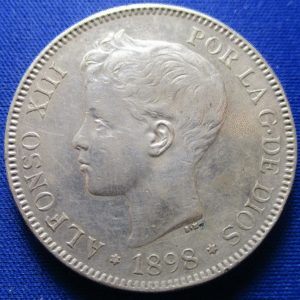 ESPAÑA ALFONSO XIII 5 PESETAS 1898 (18-98) ESTRELLAS VISIBLES EBC