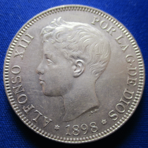 ESPAÑA ALFONSO XIII 5 PESETAS 1898 (18-98) ESTRELLAS VISIBLES SC-