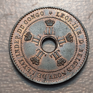 CONGO BELGA BELGIAN CONGO LEOPOLD II 2 CENTIMES 1888 SC UNC BRILLO ORIGINAL