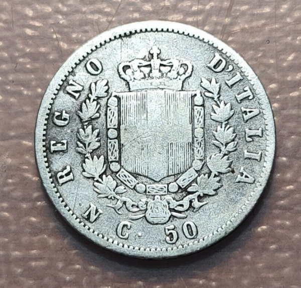 ITALIA REINO VITTORIO EMANUELE II 50 CENTESIMI 1862 N ESCASA BC+ - Imagen 2