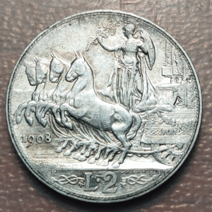 ITALIA REINO VITTORIO EMANUELE III 2 LIRAS 2 LIRE 1908 MBC