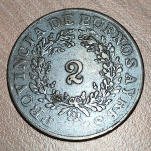 ARGENTINA BUENOS AIRES 2 REALES 1854 KM 9 MBC/MBC+