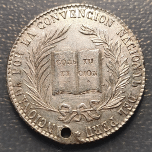 PERU CONVENCION NACIONAL CONSTITUCIONAL MEDALLA 1856 PROCLAMACION AGUJERO 33mm