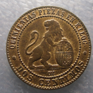 ESPAÑA GOBIERNO PROVISIONAL 2 CENTIMOS 1870 BONITO