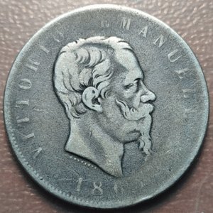 ITALIA REINO VITTORIO EMANUELE II 5 LIRE 5 LIRAS 1865 T TORINO TURIN